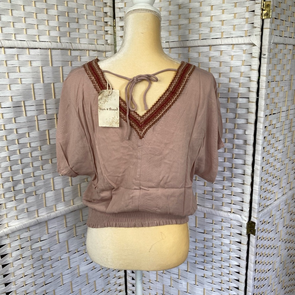 NWT Hem & Thread Meryl Zig Zag Trimmed Kimono Sleeve Top Bohemian Style Blouse - Picture 15 of 15